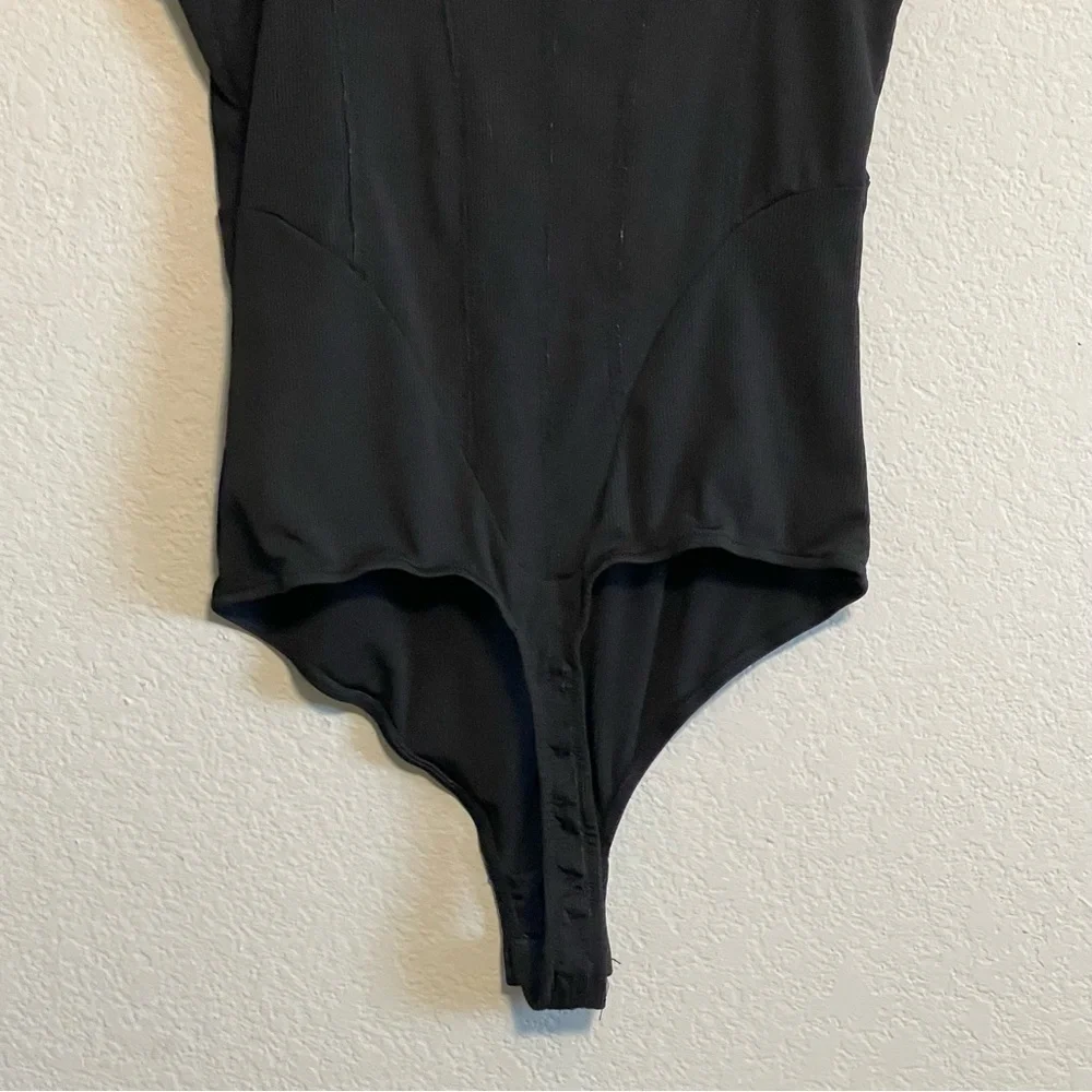 Free People Intimately Black Ribbed Thong Back Bodysuit Front Detail Size Small